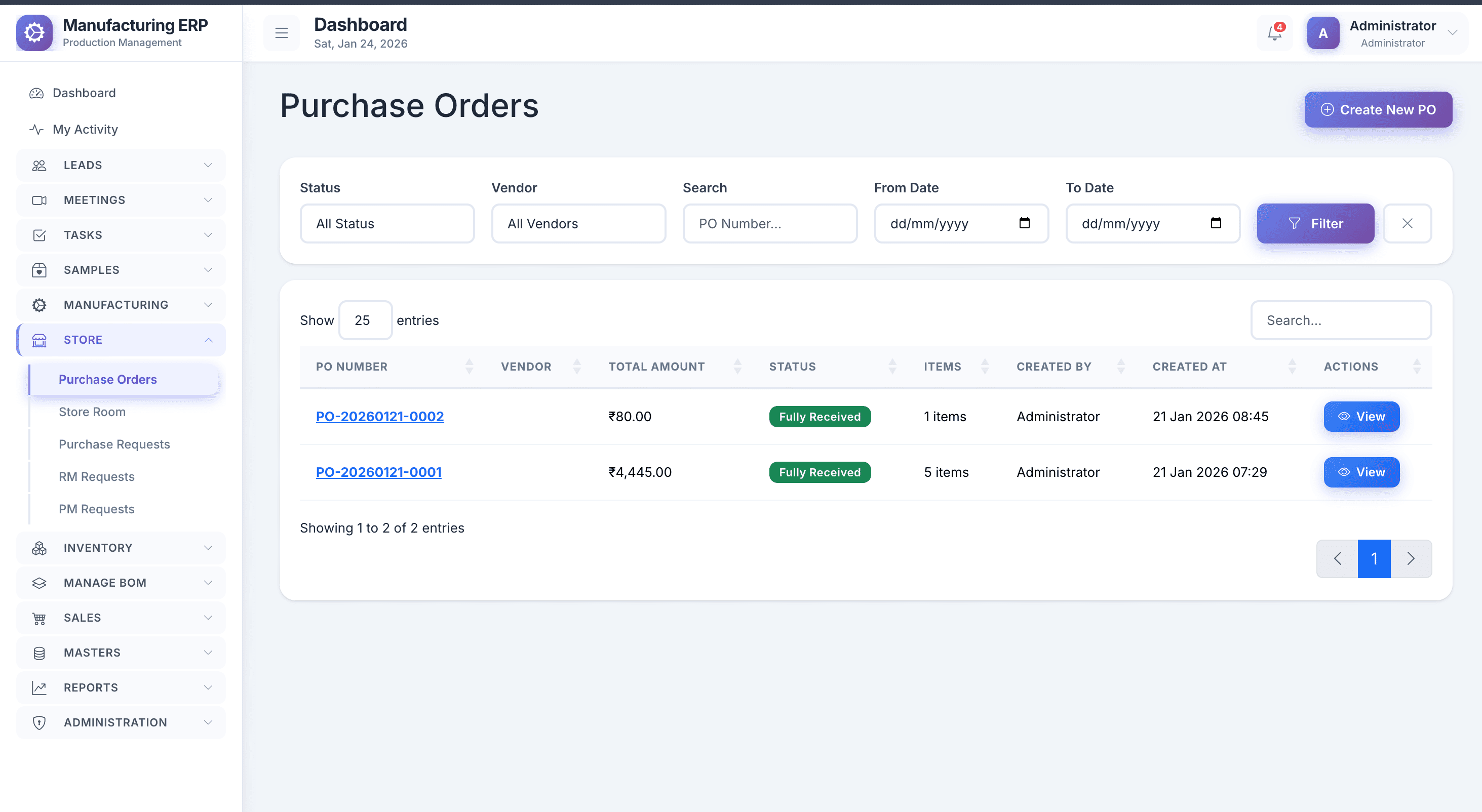 🛒 Purchase Management — view 1