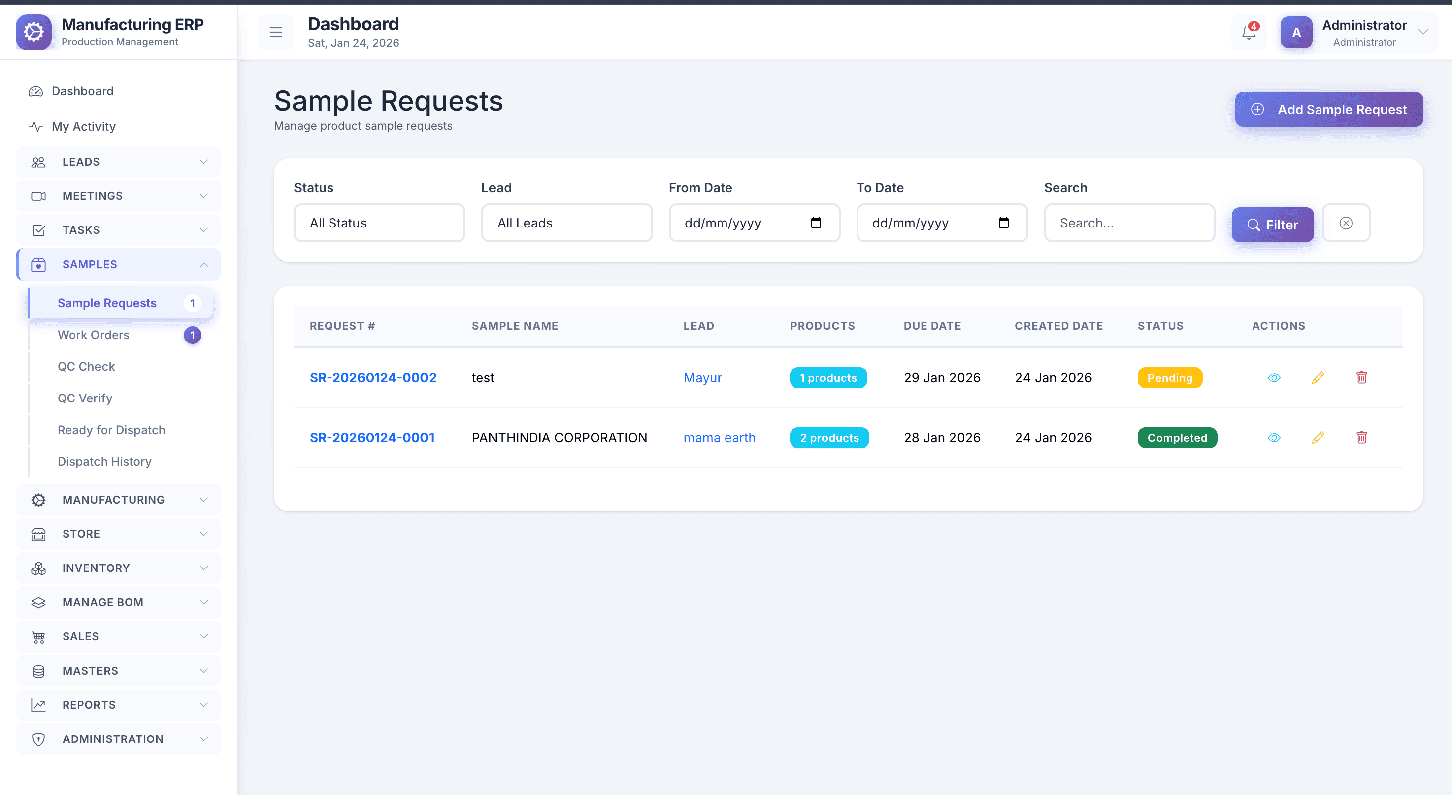 🧫 Sample Management — view 1