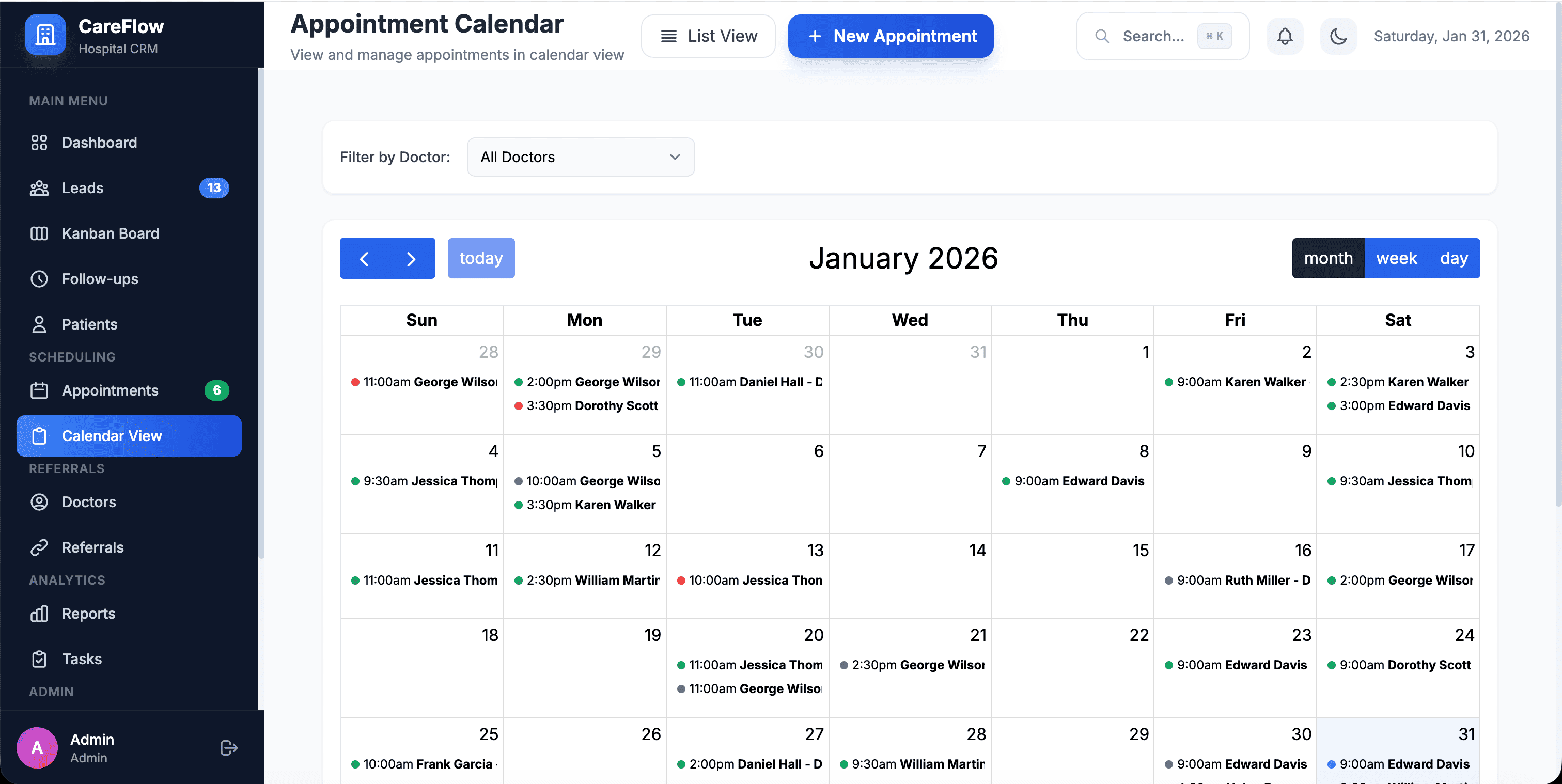 📅 Appointments Calendar View